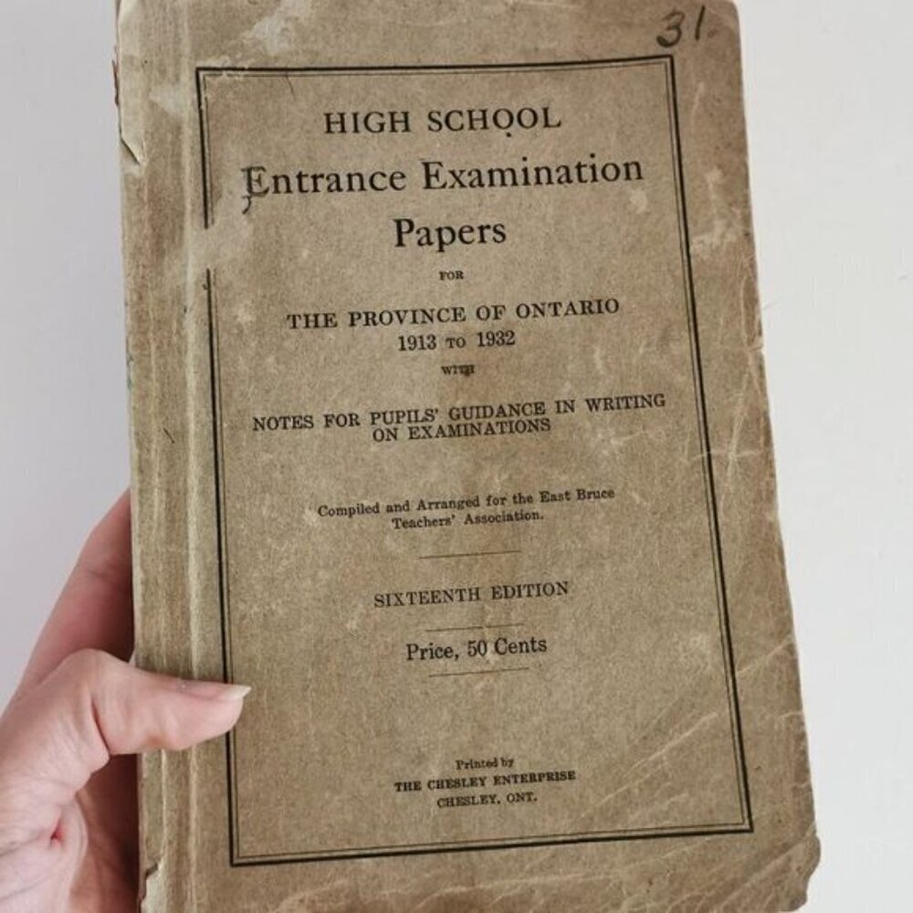 1930s High School Exam Papers Province Ontario, Vintage School Entrance Exams